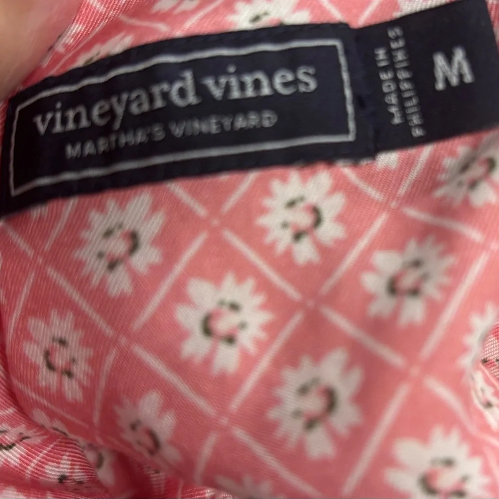 Vineyard Vines Pink Long Sleeve Shirt Dress Size M Button Down Tie Waist - Picture 3 of 3
